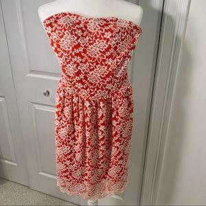 Pink Coral and White Lace Strapless Dress - dina be - Small